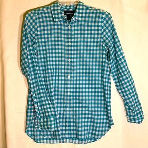 J. Crew Blue and White Check Lightweight Long-Sleeve Button Down Shirt Boys 2